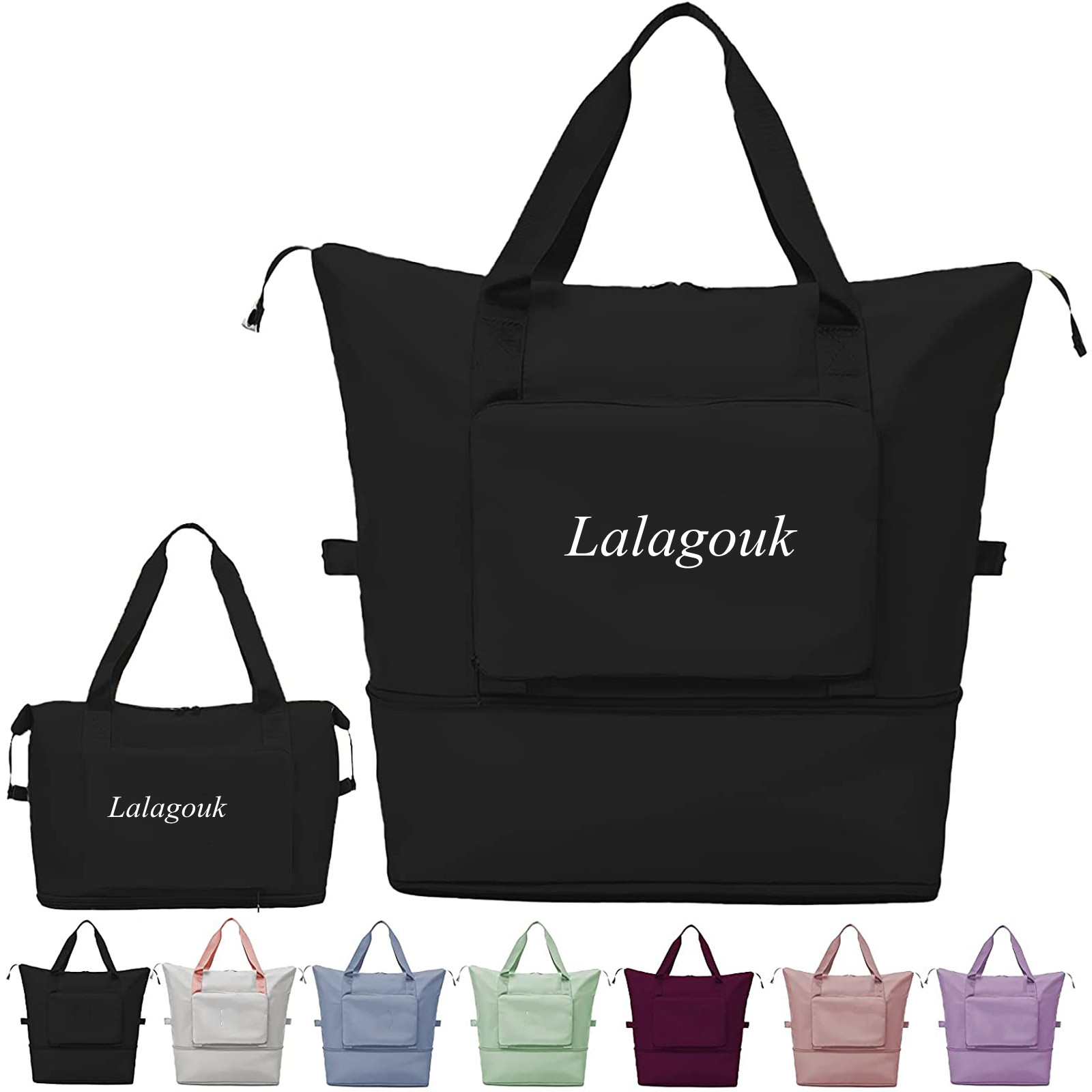 Lalagouk Large Capacity Folding Travel Bag,Portable Foldable Travel Lightweight Waterproof Oxford Fabric Duffel Bag Carry Luggage Bag for Expandable Weekender Sports, Gym, Vacation Black