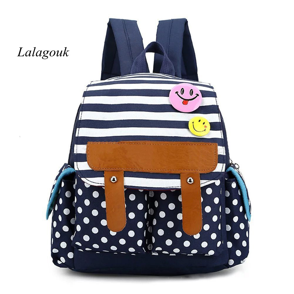 Lalagouk Dot Cute Kids Backpack Stripe Boys Girls School Bag Baby Book Bag