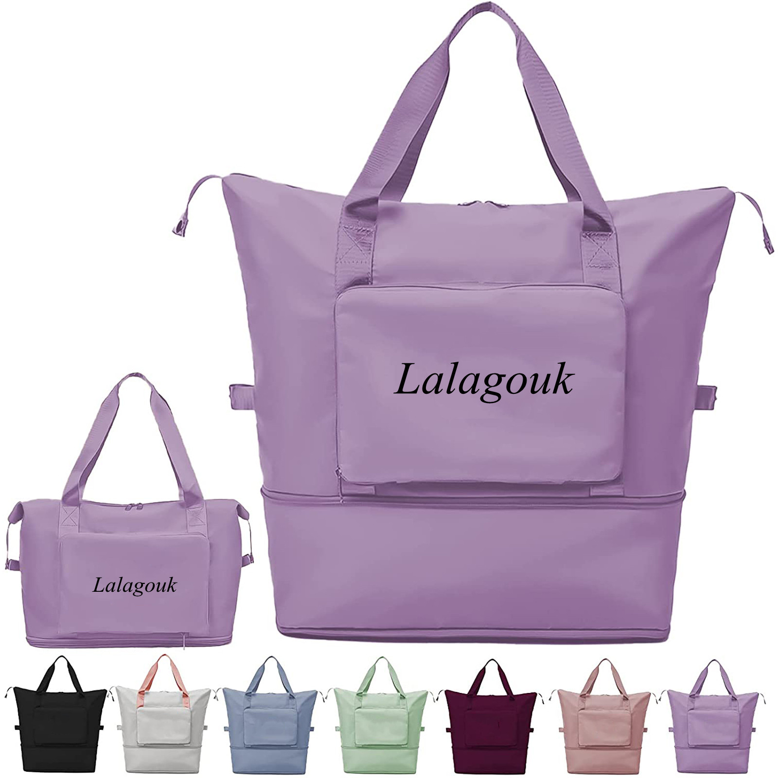 Lalagouk Large Capacity Folding Travel Bag,Portable Foldable Travel Lightweight Waterproof Oxford Fabric Duffel Bag Carry Luggage Bag for Expandable Weekender Sports, Gym, Vacation Light Purple